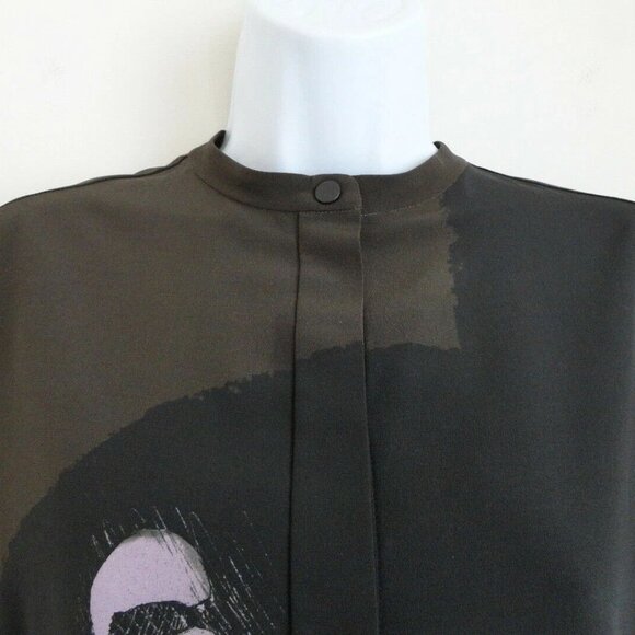 NWT VICTORIA BECKHAM Black Moss Green Printed Silk Crepe Long Sleeve Dress 42/6 - Picture 3 of 9